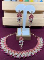 Pink Stone Studded Gold Plated Festive Necklace Set